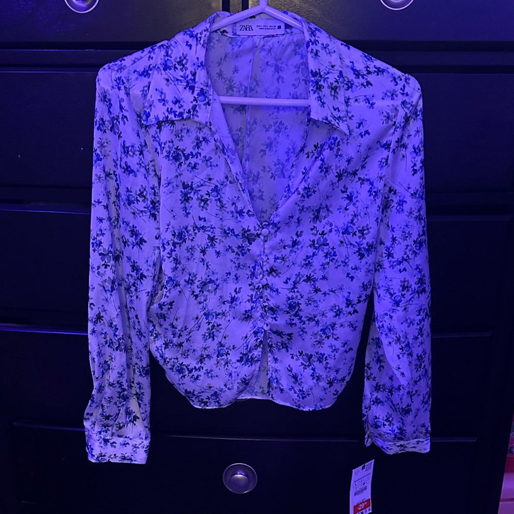 Zara Women's Blue Floral Blouse